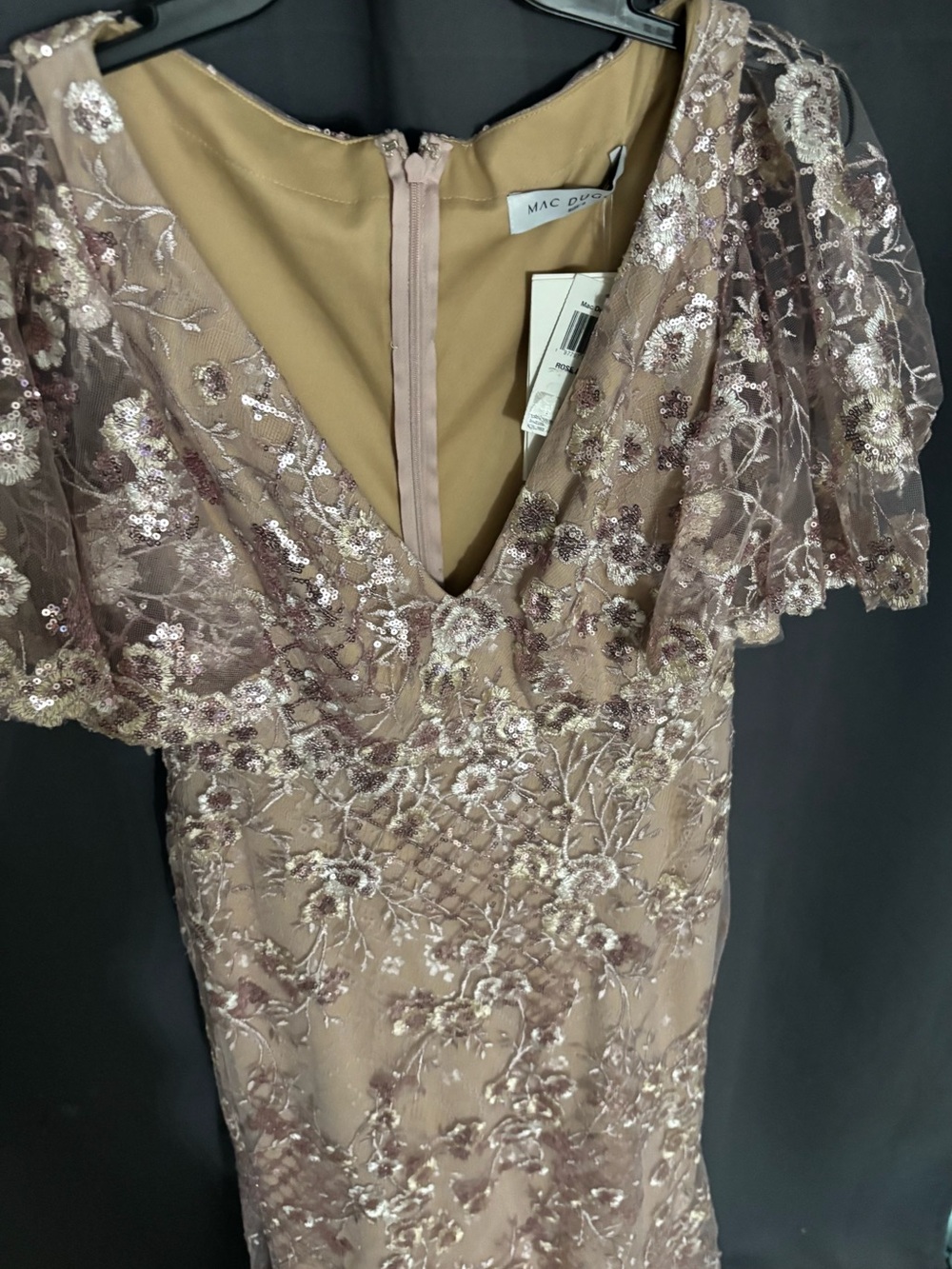 Mac Duggal - #68743 Pink Embellished Lace V Neck Butterfly Sleeve Gown Size 8 - Picture 6 of 9